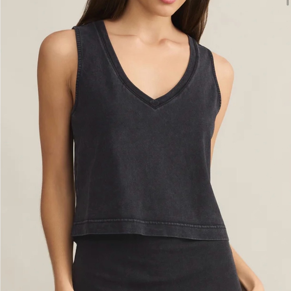 Z Supply Sloane V-Neck Cotton Jersey Top, Black, Large, NWT